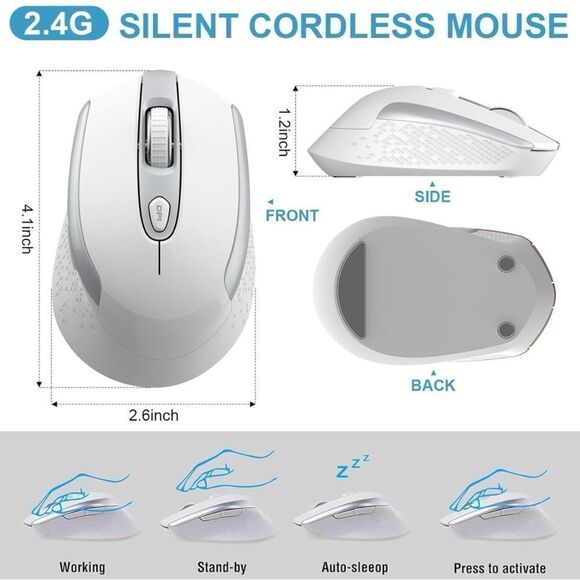 Wireless Computer Mouse 2.4G Ergonomic Optical Mouse 6 Buttons Silent With NIB - Picture 2 of 5